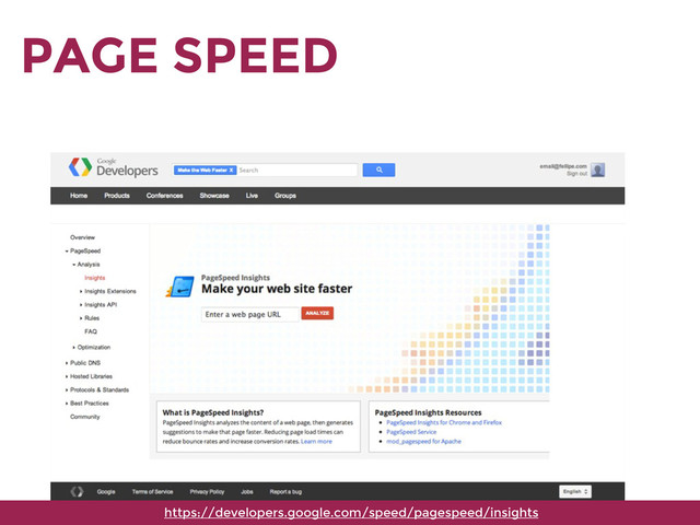 PAGE SPEED
https://developers.google.com/speed/pagespeed/insights
