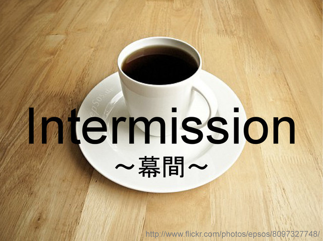 Intermission
～幕間～
http://www.flickr.com/photos/epsos/8097327748/
