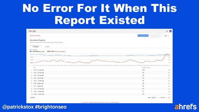 @patrickstox #brightonseo
No Error For It When This
Report Existed
