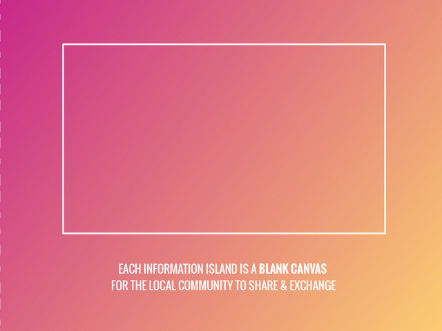 EACH INFORMATION ISLAND IS A BLANK CANVAS
FOR THE LOCAL COMMUNITY TO SHARE & EXCHANGE
