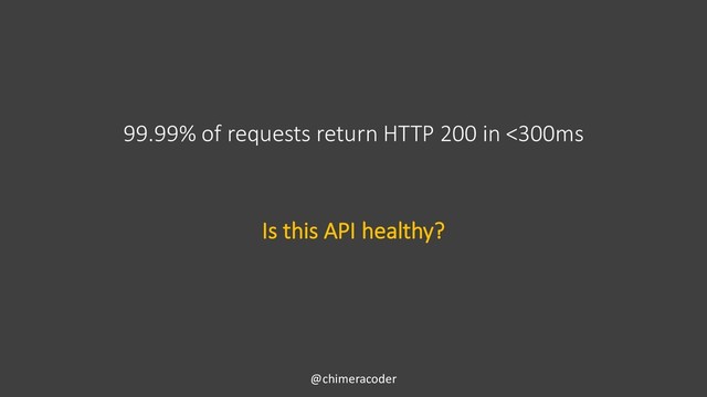 99.99% of requests return HTTP 200 in <300ms
@chimeracoder
Is this API healthy?
