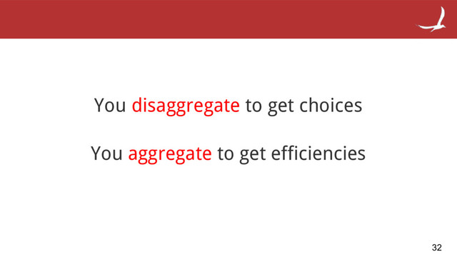 You disaggregate to get choices
You aggregate to get efficiencies
32
