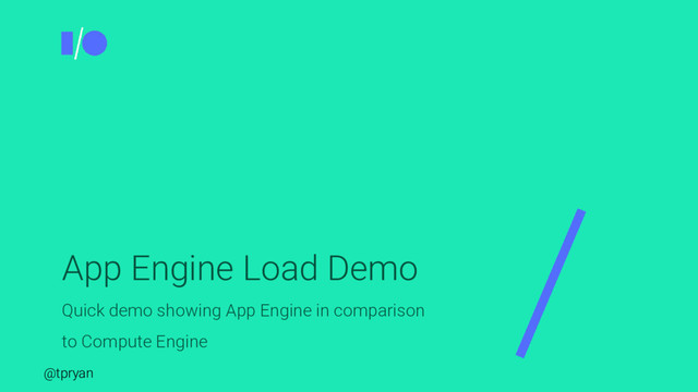 @tpryan
App Engine Load Demo
Quick demo showing App Engine in comparison
to Compute Engine
