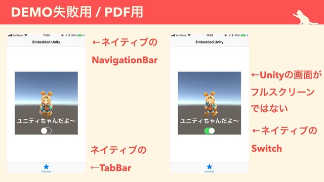 DEMOࣦഊ༻ / PDF༻
←ωΠςΟϒͷ 
NavigationBar
ωΠςΟϒͷ 
ˡTabBar
←ωΠςΟϒͷ 
Switch
←Unityͷը໘͕ 
ϑϧεΫϦʔϯ 
Ͱ͸ͳ͍
