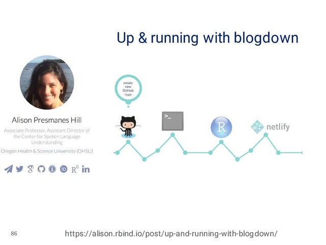 86
Up & running with blogdown
https://alison.rbind.io/post/up-and-running-with-blogdown/
