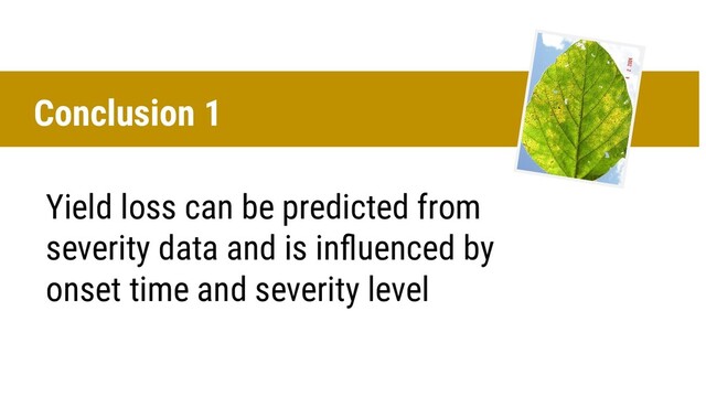 Conclusion 1
Yield loss can be predicted from
severity data and is inﬂuenced by
onset time and severity level
