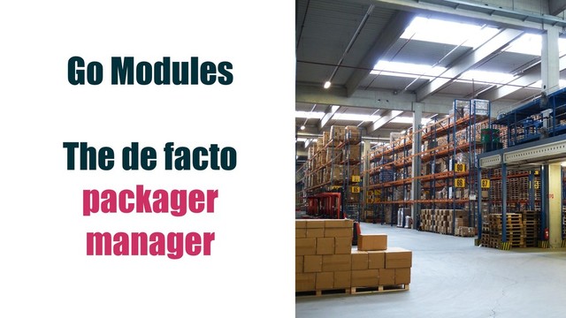 Go Modules
The de facto
packager
manager
