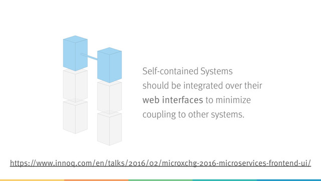Self-contained Systems 
should be integrated over their
web interfaces to minimize
coupling to other systems.
https://www.innoq.com/en/talks/2016/02/microxchg-2016-microservices-frontend-ui/
