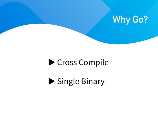 Cross Compile
Single Binary
Why Go?
