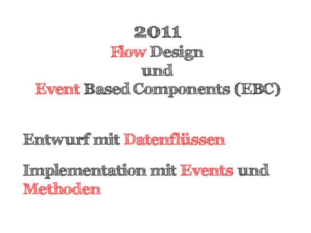 2011
Flow Design
und
Event Based Components (EBC)
Entwurf mit Datenflüssen
Implementation mit Events und
Methoden
