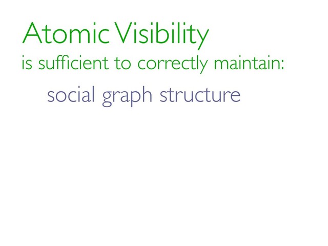 Atomic Visibility
is sufﬁcient to correctly maintain:
social graph structure
