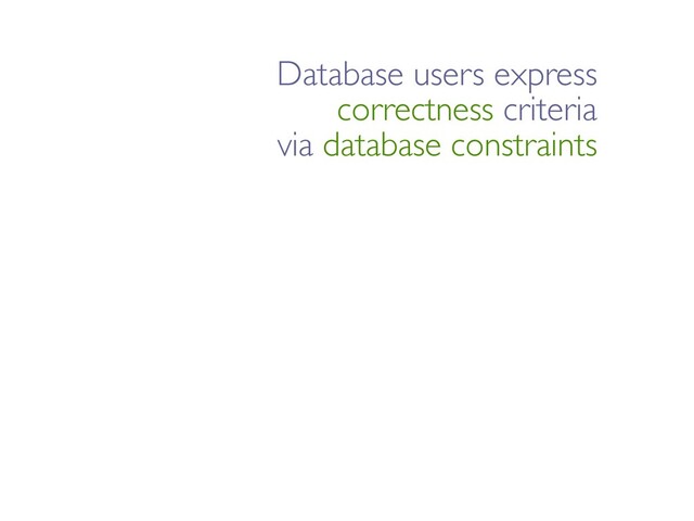 Database users express
correctness criteria
via database constraints
