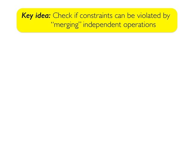 Key idea: Check if constraints can be violated by
“merging” independent operations

