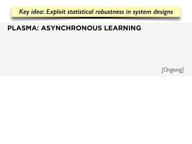 PLASMA: ASYNCHRONOUS LEARNING
[Ongoing]
Key idea: Exploit statistical robustness in system designs
