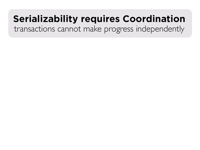 transactions cannot make progress independently
Serializability requires Coordination

