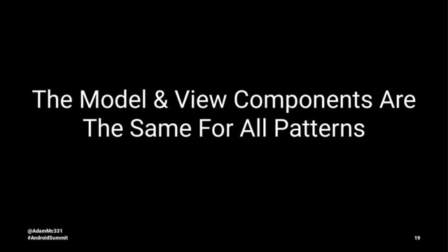 The Model & View Components Are
The Same For All Patterns
@AdamMc331
#AndroidSummit 19
