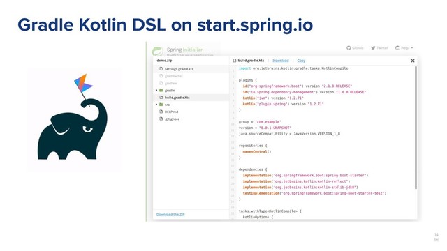 Gradle Kotlin DSL on start.spring.io
14
￼
