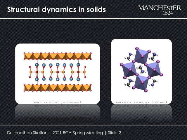 Structural dynamics in solids
Dr Jonathan Skelton | 2021 BCA Spring Meeting | Slide 2
