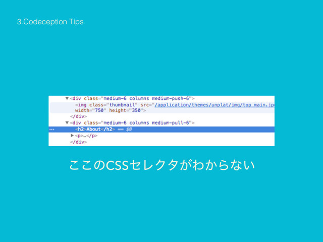 3.Codeception Tips
͜͜ͷCSSηϨΫλ͕Θ͔Βͳ͍
