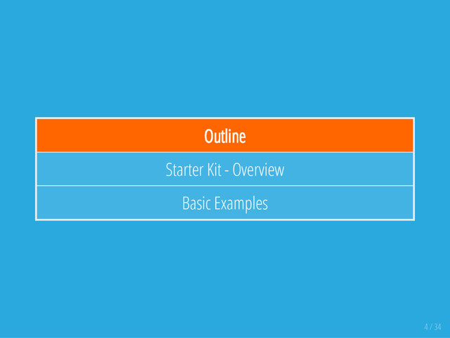 Outline
Starter Kit - Overview
Basic Examples
4 / 34
