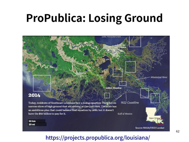 62
ProPublica: Losing Ground
https://projects.propublica.org/louisiana/
