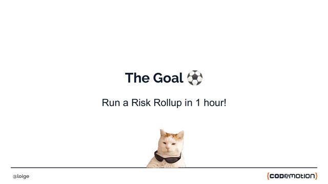 The Goal ⚽
Run a Risk Rollup in 1 hour!
@loige
