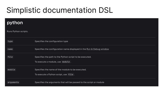 Simplistic documentation DSL
