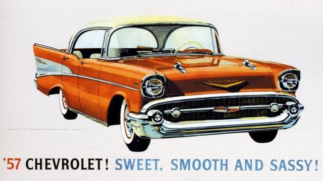 vintage car ad, car on
pedestal
