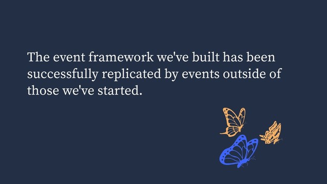 The event framework we've built has been
successfully replicated by events outside of
those we've started.
