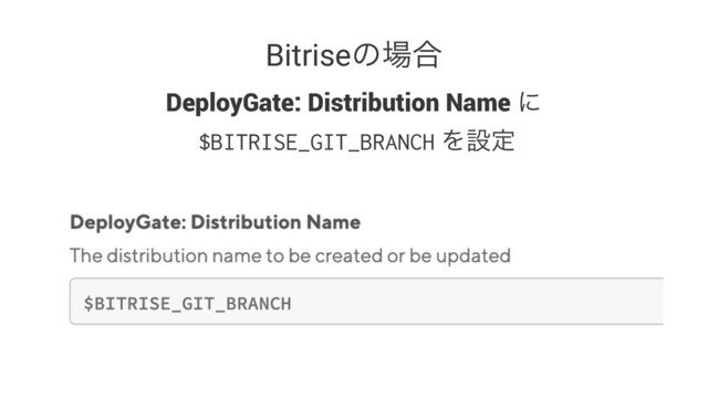 Bitriseͷ৔߹
DeployGate: Distribution Name ʹ
$BITRISE_GIT_BRANCH Λઃఆ
