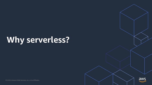 © 2020, Amazon Web Services, Inc. or its Affiliates.
Why serverless?
