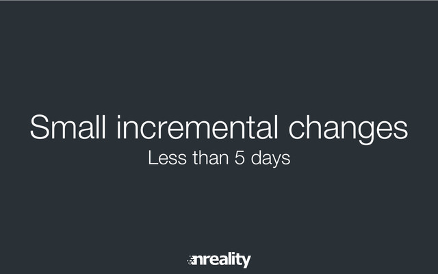 Small incremental changes
Less than 5 days
