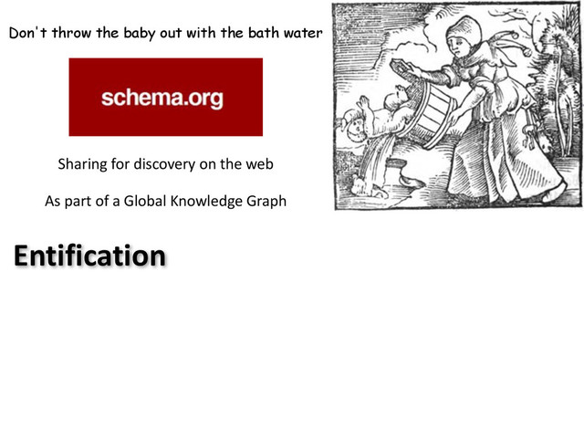 Don't throw the baby out with the bath water
Sharing	  for	  discovery	  on	  the	  web	  
As	  part	  of	  a	  Global	  Knowledge	  Graph
Entification
