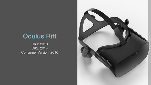 Oculus Rift
DK1: 2013
DK2: 2014
Consumer Version: 2016
Image by Oculus VR, LLC

