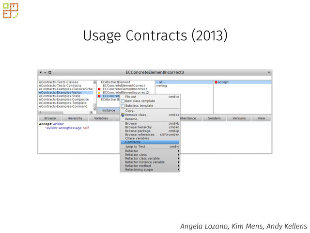 Usage Contracts (2013)
Angela Lozano, Kim Mens, Andy Kellens
