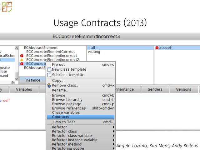 Usage Contracts (2013)
Angela Lozano, Kim Mens, Andy Kellens
