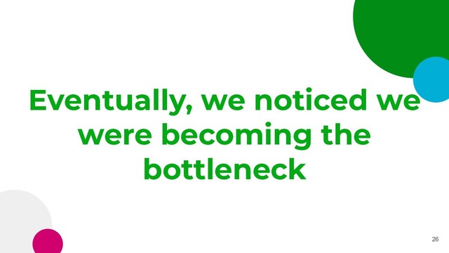 Eventually, we noticed we
were becoming the
bottleneck
26
