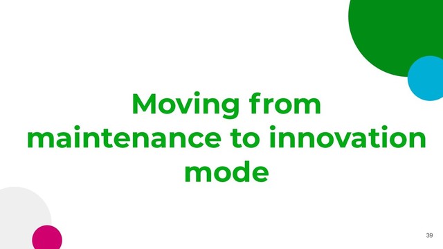 Moving from
maintenance to innovation
mode
39
