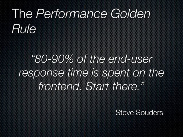 The Performance Golden
Rule
“80-90% of the end-user
response time is spent on the
frontend. Start there.”
- Steve Souders
