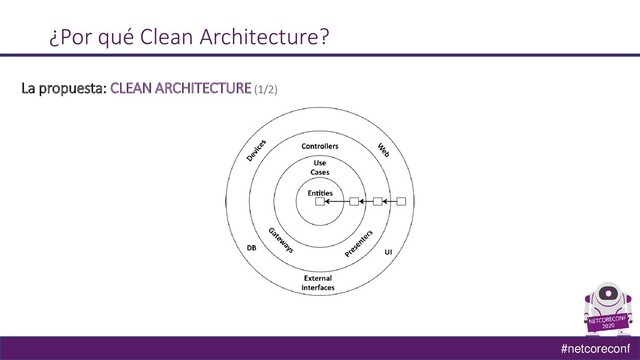 #netcoreconf
¿Por qué Clean Architecture?
La propuesta: CLEAN ARCHITECTURE(1/2)
