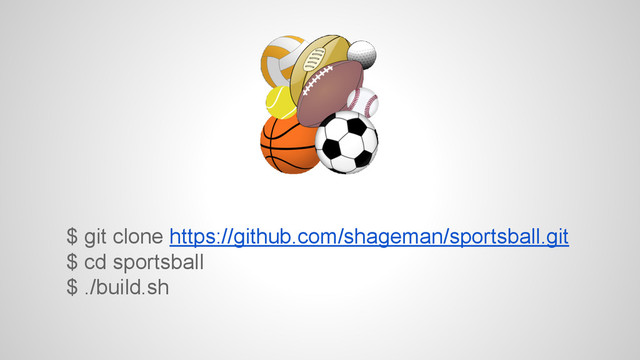 $ git clone https://github.com/shageman/sportsball.git
$ cd sportsball
$ ./build.sh
