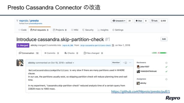 Presto Cassandra Connector ͷվ଄
https://github.com/reproio/presto/pull/1
