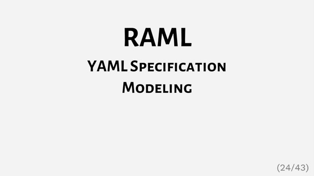 RAML
YAML Specification
Modeling
