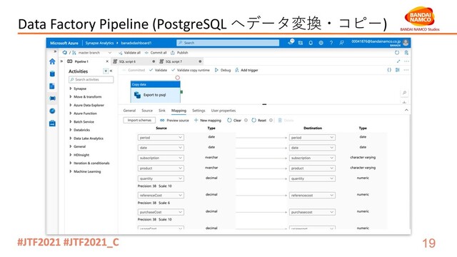Data Factory Pipeline (PostgreSQL へデータ変換・コピー)
