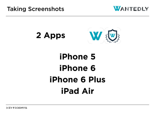 γΰτͰίίϩΦυϧ
Taking Screenshots
iPhone 5
iPhone 6
iPhone 6 Plus
iPad Air
2 Apps

