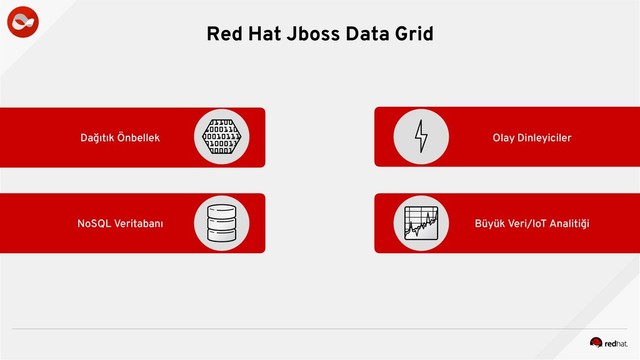 Red Hat Jboss Data Grid
Dağıtık Önbellek Olay Dinleyiciler
Büyük Veri/IoT Analitiği
NoSQL Veritabanı

