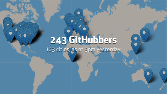 243 GitHubbers
103 cities, as of 9pm yesterday
