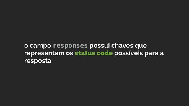 o campo responses possui chaves que
representam os status code possíveis para a
resposta
