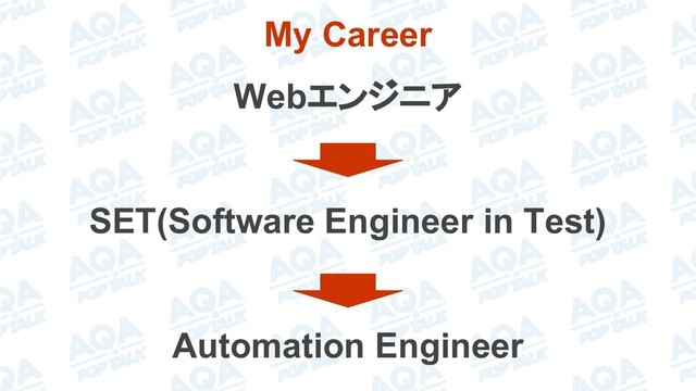 My Career
Webエンジニア
SET(Software Engineer in Test)
Automation Engineer
