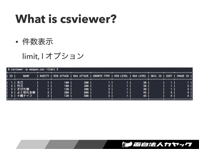 What is csviewer?
• ݅਺දࣔ 
limit, l Φϓγϣϯ

